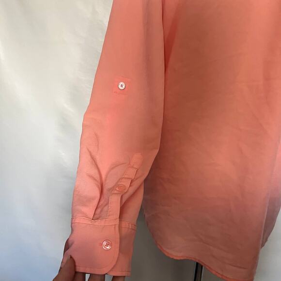 Talbot's Button Front Roll Tab Sleeve Womens Shirt Top Size Medium Peach V-Neck - Picture 6 of 13